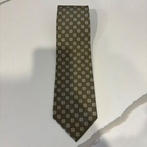 Audrey Buckner Mens Silk Tie‎ Olive Green Gold Geometric Medallion USA Made